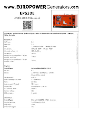 Дизелови генератори Europower EPS3DE (S)
