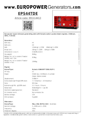 Дизелови генератори Europower EPS44TDE (MA)