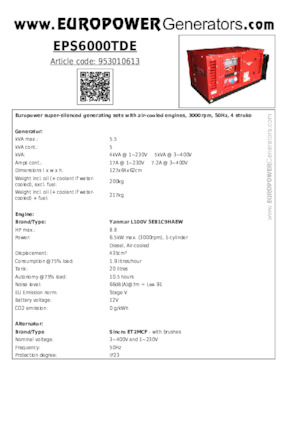 Дизелови генератори Europower EPS6000TDE (S)
