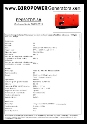 Дизелови генератори Europower EPS60TDE-3A (LS)