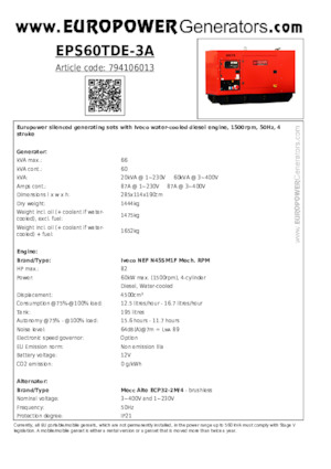 Дизелови генератори Europower EPS60TDE-3A (MA)