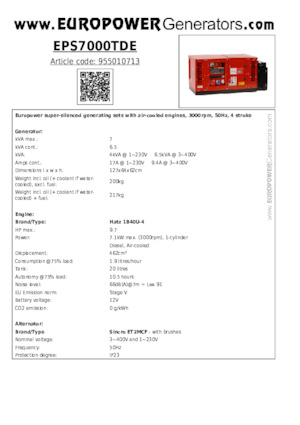 Дизелови генератори Europower EPS7000TDE (S)