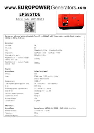 Дизелови генератори Europower EPS85TDE (LS)