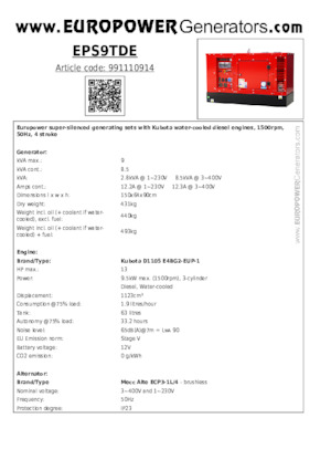 Дизелови генератори Europower EPS9TDE (MA)