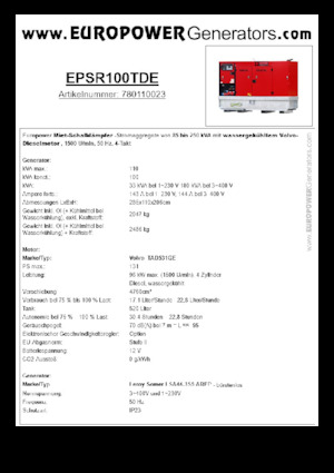 Дизелови генератори Europower EPSR100TDE (LS)