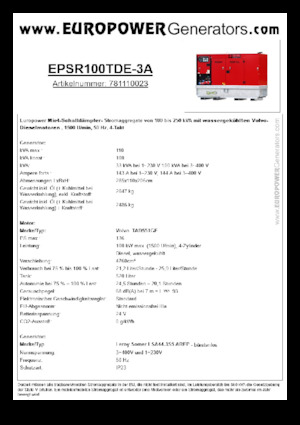 Дизелови генератори Europower EPSR100TDE-3A (LS)