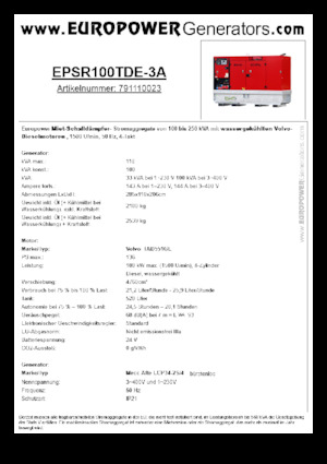 Дизелови генератори Europower EPSR100TDE-3A (MA)