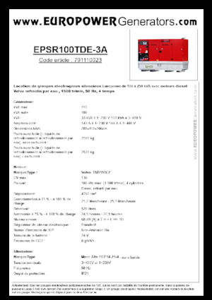 Дизелови генератори Europower EPSR100TDE-3A (MA)