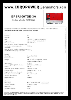 Дизелови генератори Europower EPSR100TDE-3A (MA)