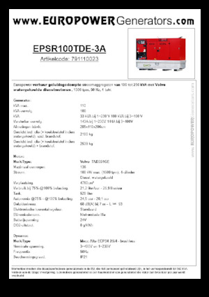 Дизелови генератори Europower EPSR100TDE-3A (MA)