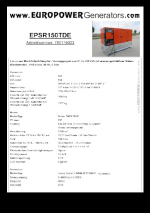 Дизелови генератори Europower EPSR150TDE (LS)