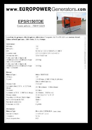 Дизелови генератори Europower EPSR150TDE (MA)