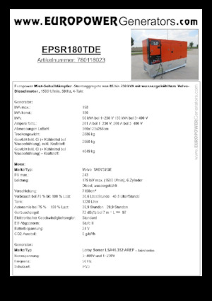Дизелови генератори Europower EPSR180TDE (LS)