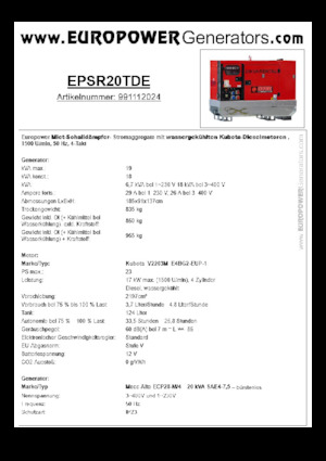 Дизелови генератори Europower EPSR20TDE (MA)