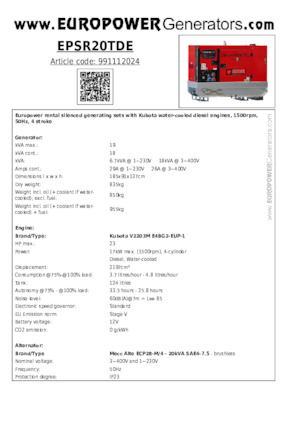 Дизелови генератори Europower EPSR20TDE (MA)