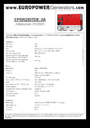 Дизелови генератори Europower EPSR250TDE-3A (LS)