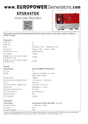 Дизелови генератори Europower EPSR44TDE (LS)