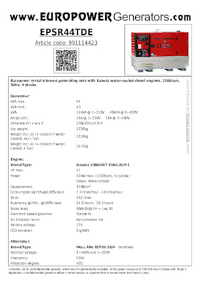 Дизелови генератори Europower EPSR44TDE (MA)