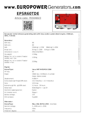 Дизелови генератори Europower EPSR60TDE (MA)