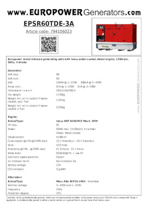 Дизелови генератори Europower EPSR60TDE-3A (MA)