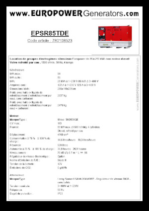 Дизелови генератори Europower EPSR85TDE (LS)