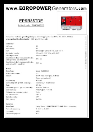 Дизелови генератори Europower EPSR85TDE (LS)