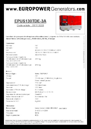 Дизелови генератори Europower EPUS130TDE-3A (LS)