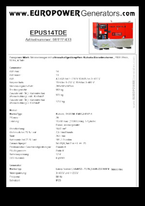 Дизелови генератори Europower EPUS14TDE (LS)