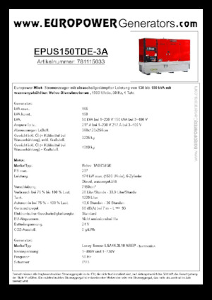 Дизелови генератори Europower EPUS150TDE-3A (LS)