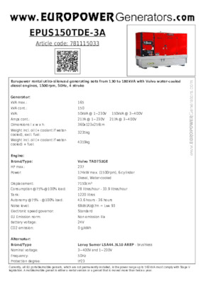 Дизелови генератори Europower EPUS150TDE-3A (LS)