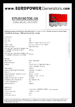 Дизелови генератори Europower EPUS150TDE-3A (LS)