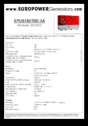 Дизелови генератори Europower EPUS150TDE-3A (LS)