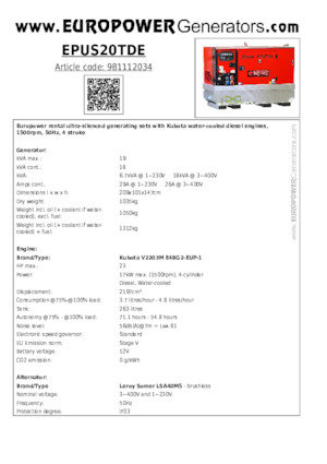 Дизелови генератори Europower EPUS20TDE (LS)