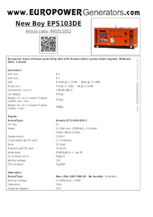 Дизелови генератори Europower New Boy EPS103DE (MA)