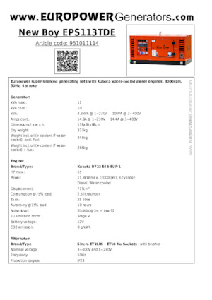 Дизелови генератори Europower New Boy EPS113TDE (S)