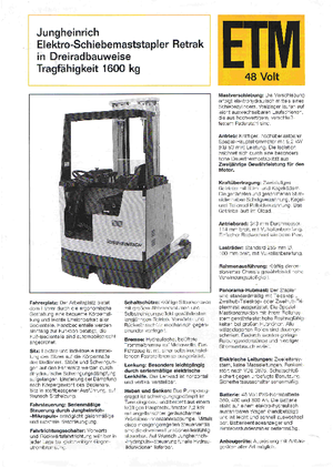 Електрически високоповдигачи Jungheinrich Retrak ETM/ETV 16