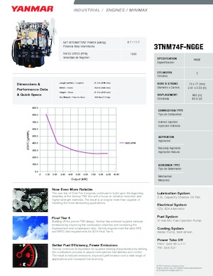 Двигатели Yanmar 3TNM74F-NGGE