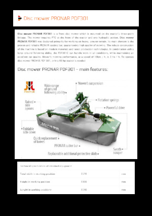 Челно монтирани дискови косачки без кондиционер Pronar PDF 301