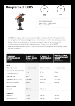 Бензинови и дизелови вибротрамбовки Husqvarna LT 6005