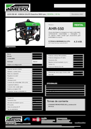 Бензинови генератори INMESOL AHR-550-M