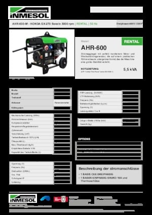 Бензинови генератори INMESOL AHR-600-M