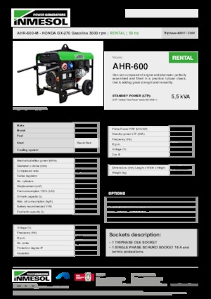 Бензинови генератори INMESOL AHR-600-M