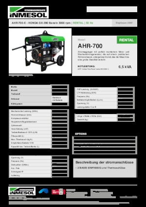Бензинови генератори INMESOL AHR-700-E