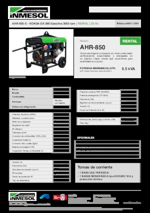 Бензинови генератори INMESOL AHR-850-E