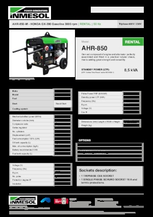 Бензинови генератори INMESOL AHR-850-M