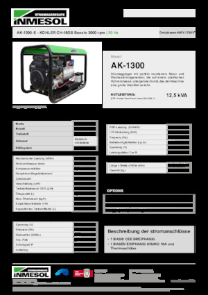 Бензинови генератори INMESOL AK-1300-E