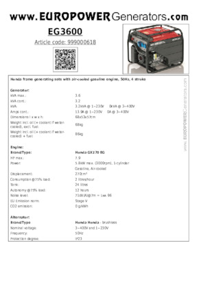 Бензинови генератори Europower EG3600