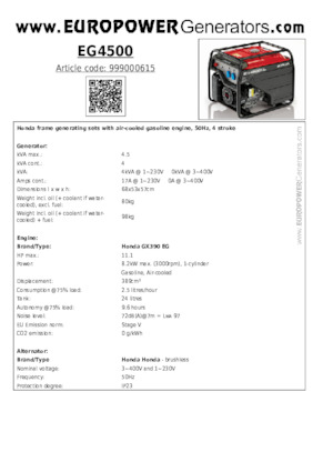Бензинови генератори Europower EG4500