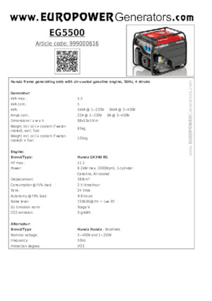 Бензинови генератори Europower EG5500