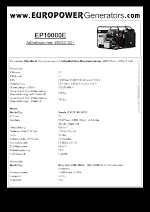 Бензинови генератори Europower EP10000E (MA)